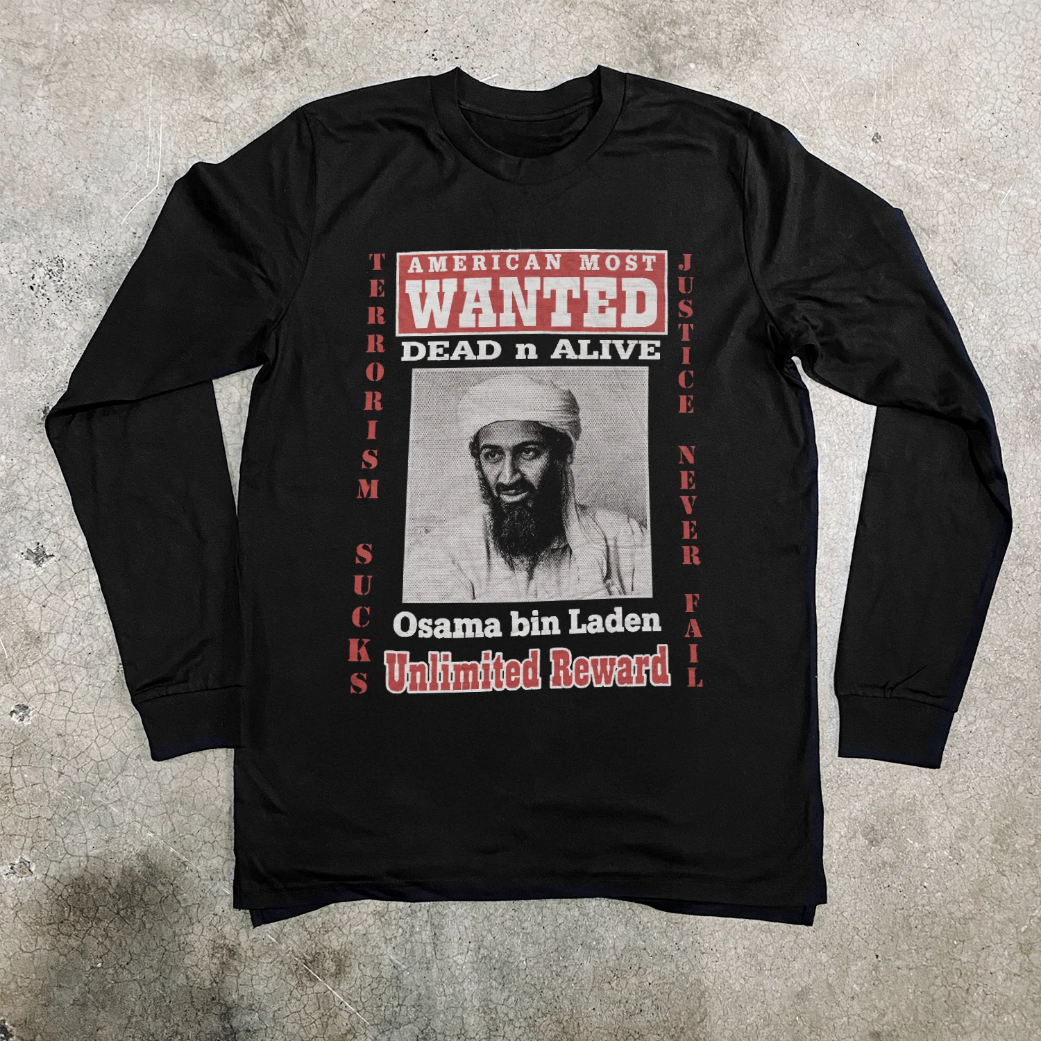 00s 'Americas Most Wanted' Osama Long-sleeve Black Tee