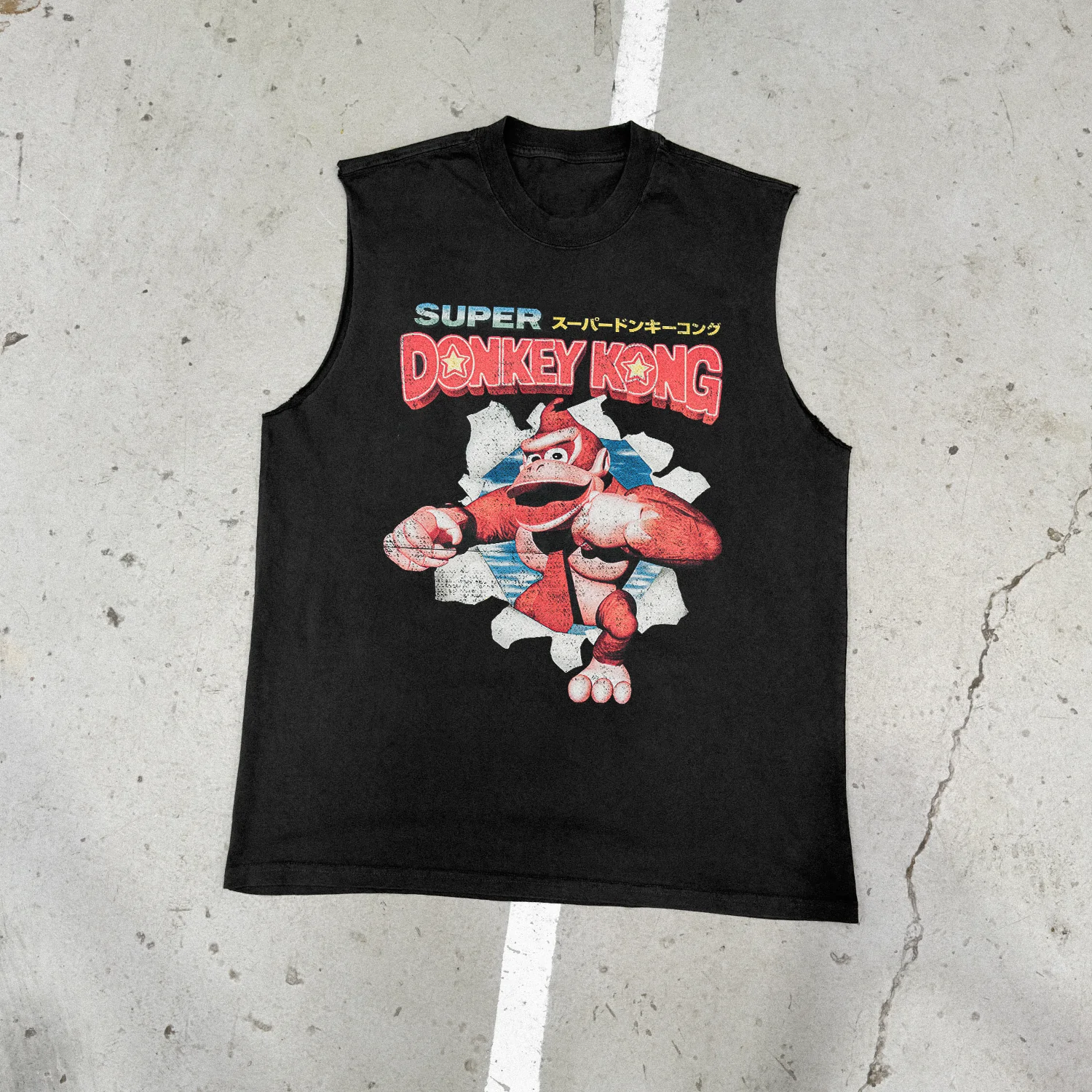 1994 Japanese 'Super Donkey Kong' SNES Black Heavy Cut-Off Tee