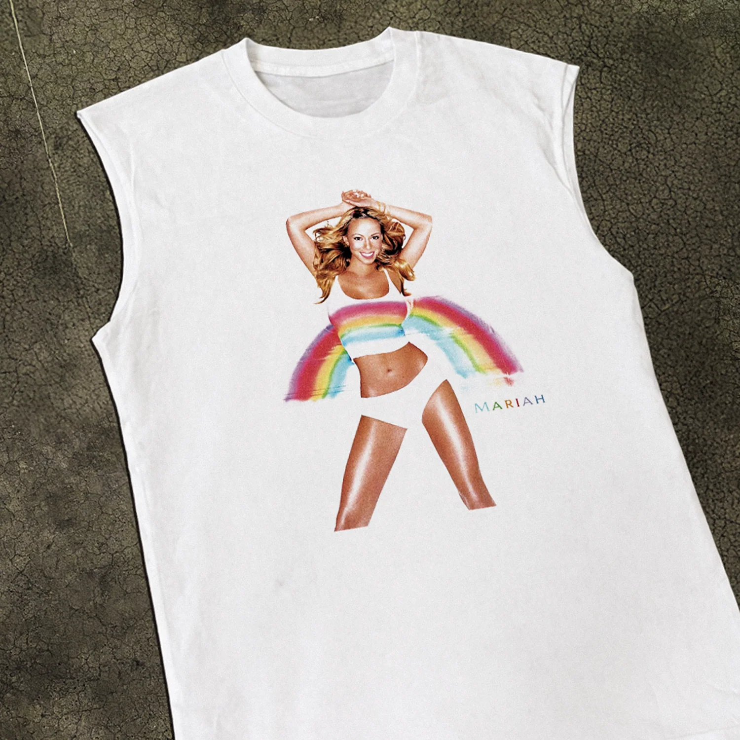 1999 'Mariah' Rainbow Cut-Off White Tee - Image 3