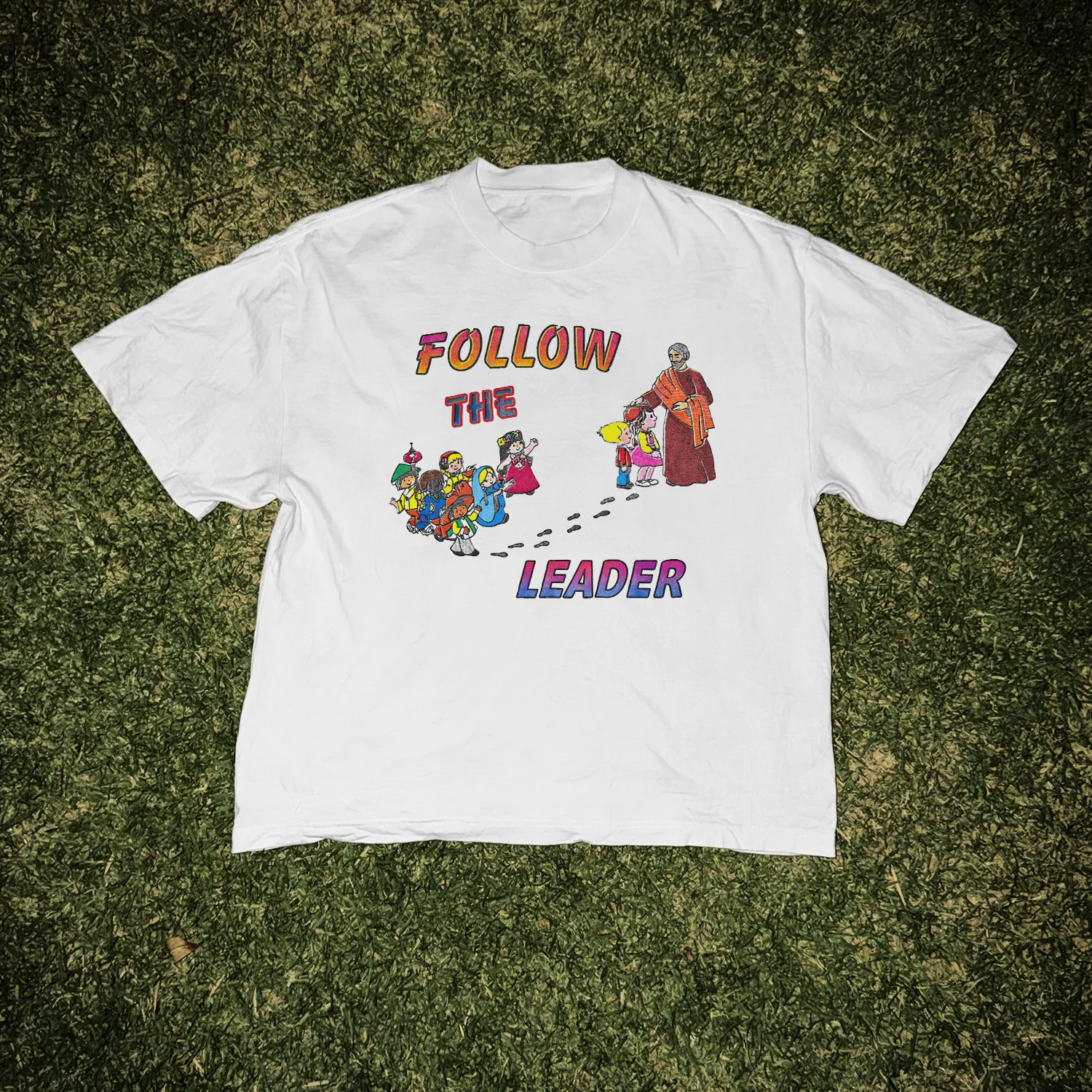90s 'Heaven's Gate' Cult 'Follow the Leader' Heavy White Tee - Image 3