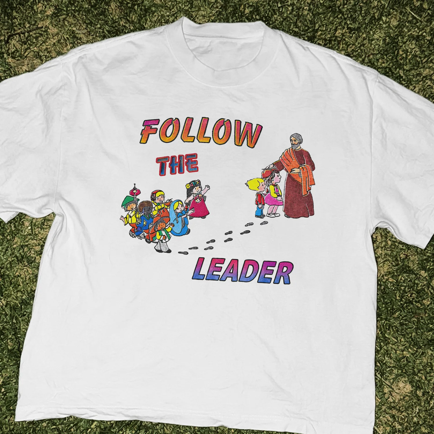 90s 'Heaven's Gate' Cult 'Follow the Leader' Heavy White Tee - Image 4