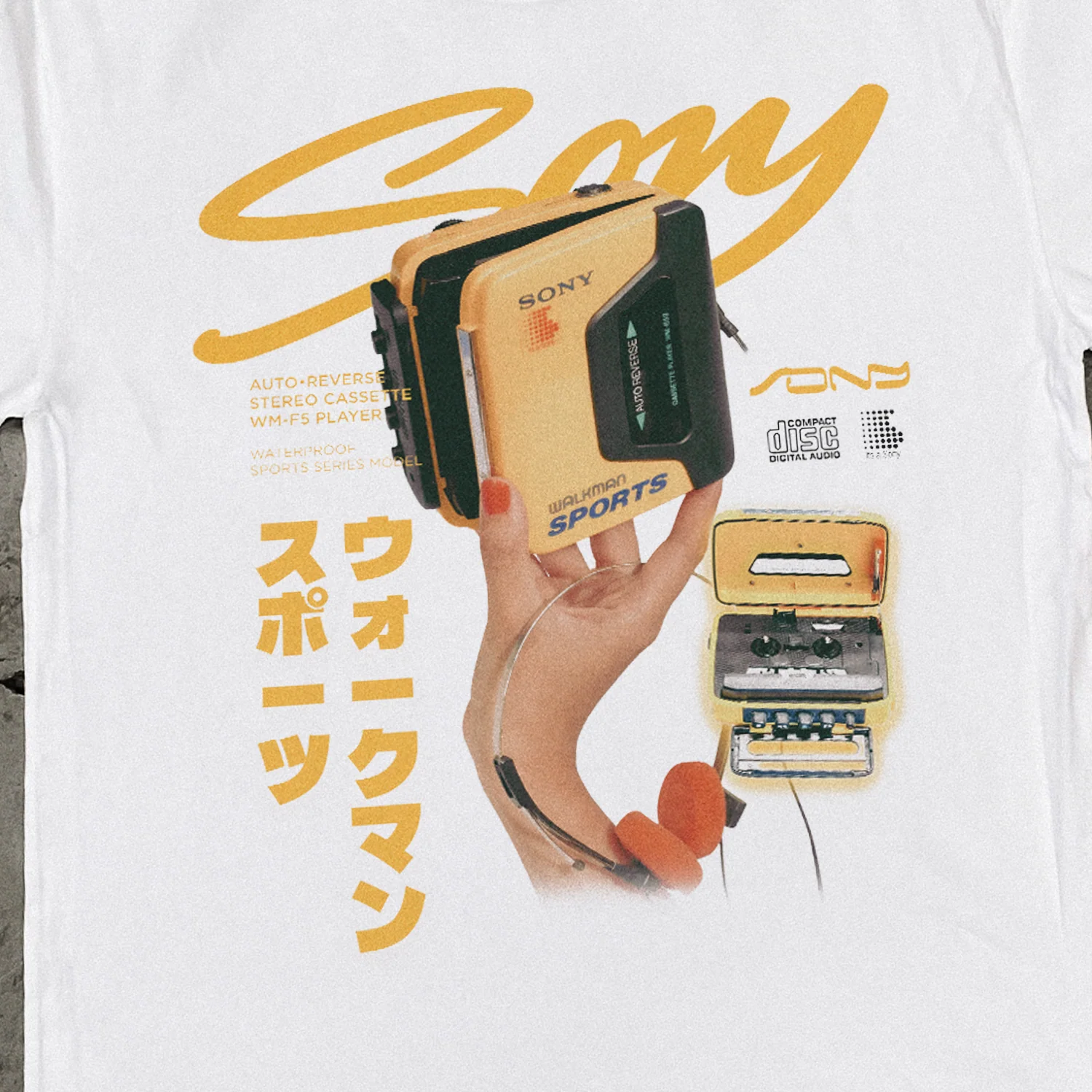 90s 'Walkman Sports' Japanese Faded Heavy White Tee - Image 2