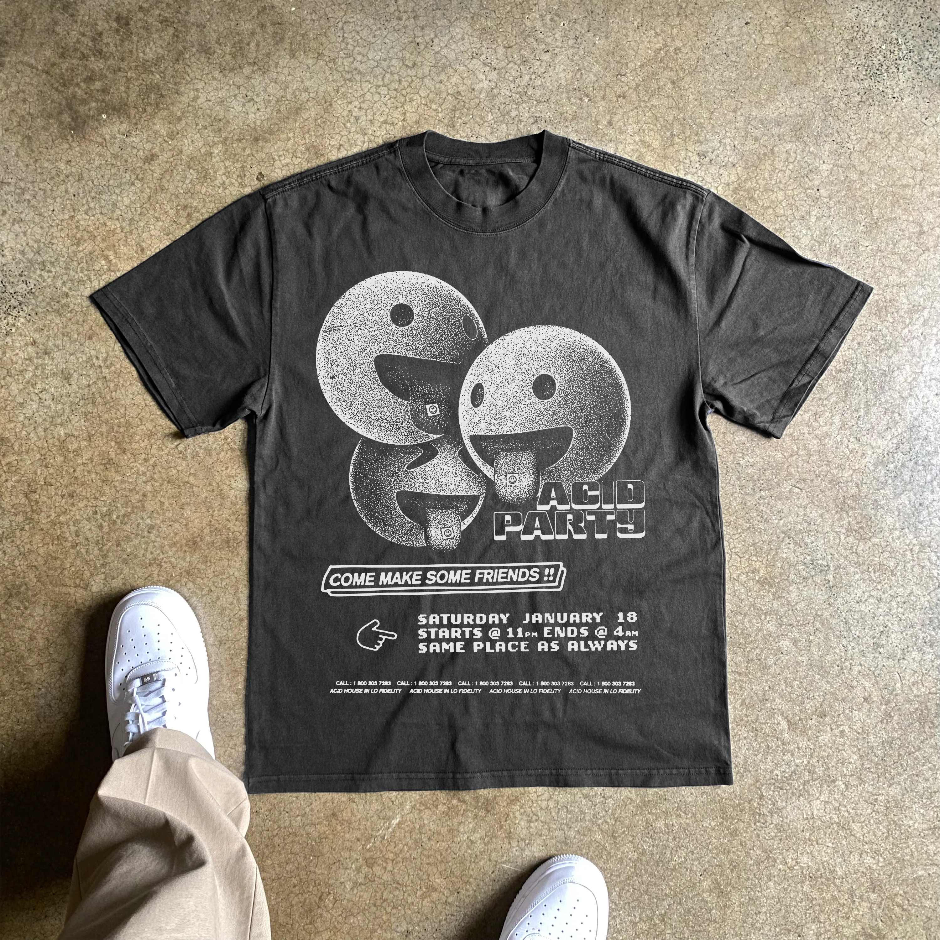 Acid Party Heavyweight Black T-Shirt