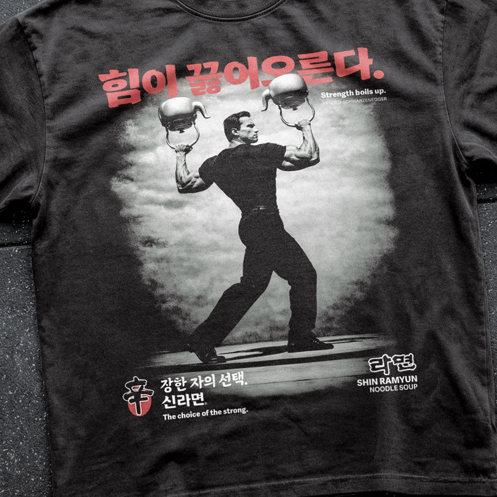 Arnold x Shin Ramyun 'Strength Boils Up' Heavy Faded Black Tee - Image 2