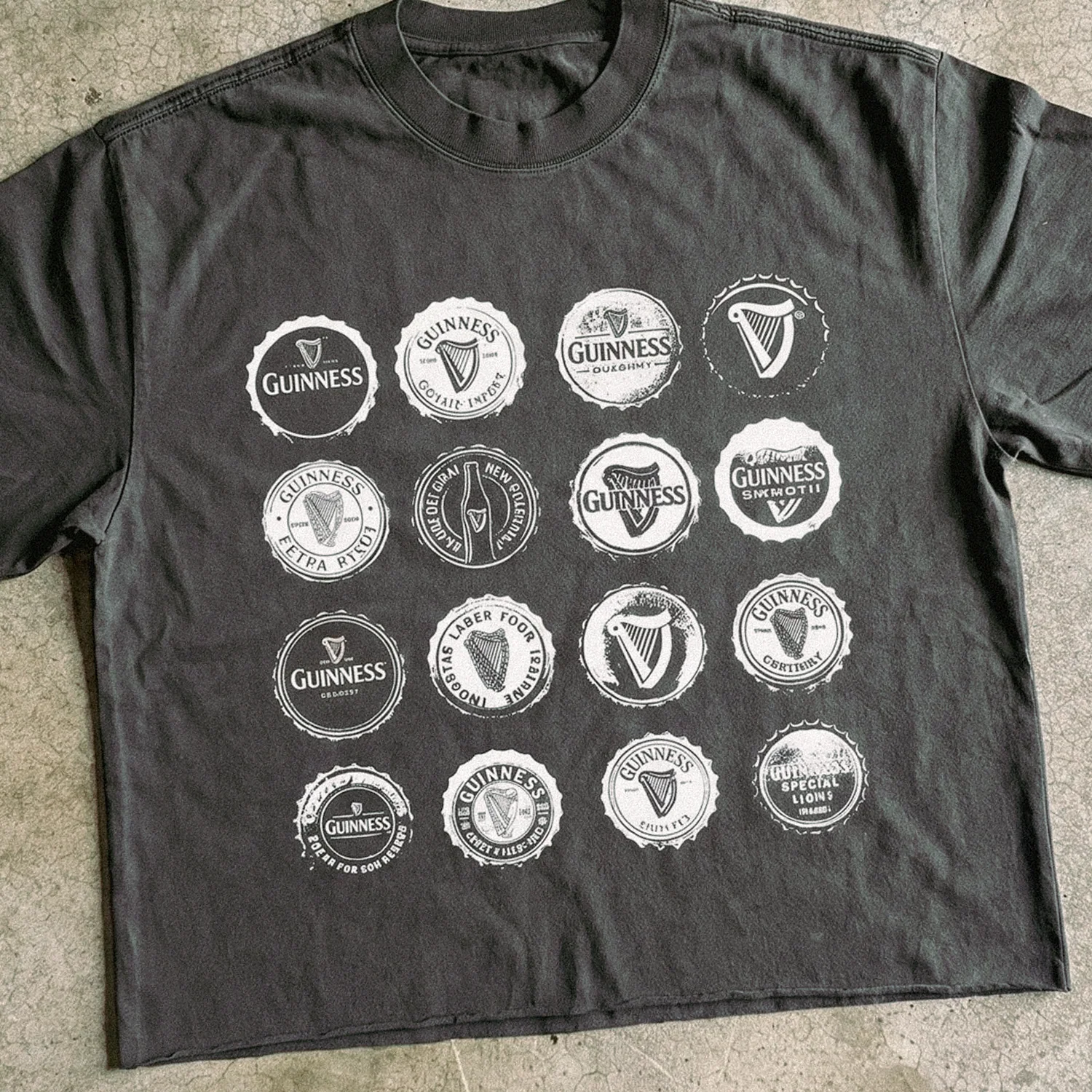 Cropped Guinness Bottle Cap Heavyweight Black T-shirt - Image 2