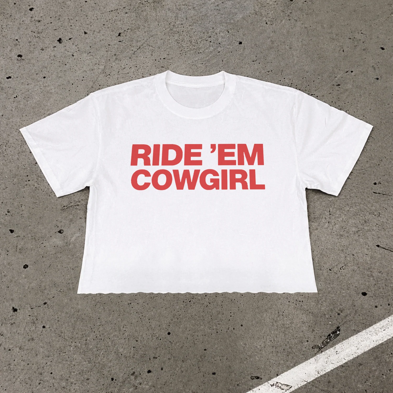 Cropped 'Ride Em Cowgirl' Heavy Faded White Tee