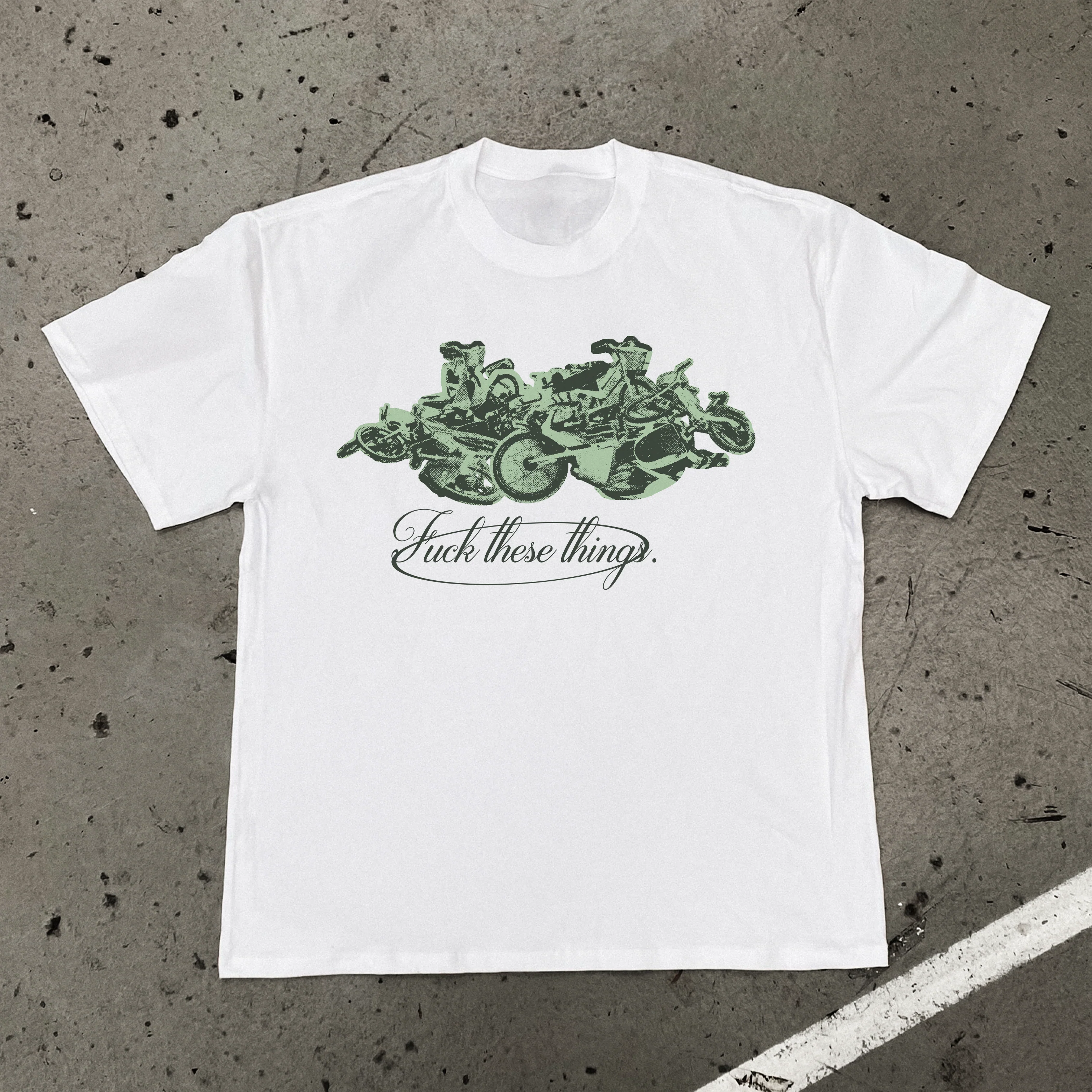 E-Bike 'F*ck These Things' Xerox Heavy Faded White Tee - Image 2