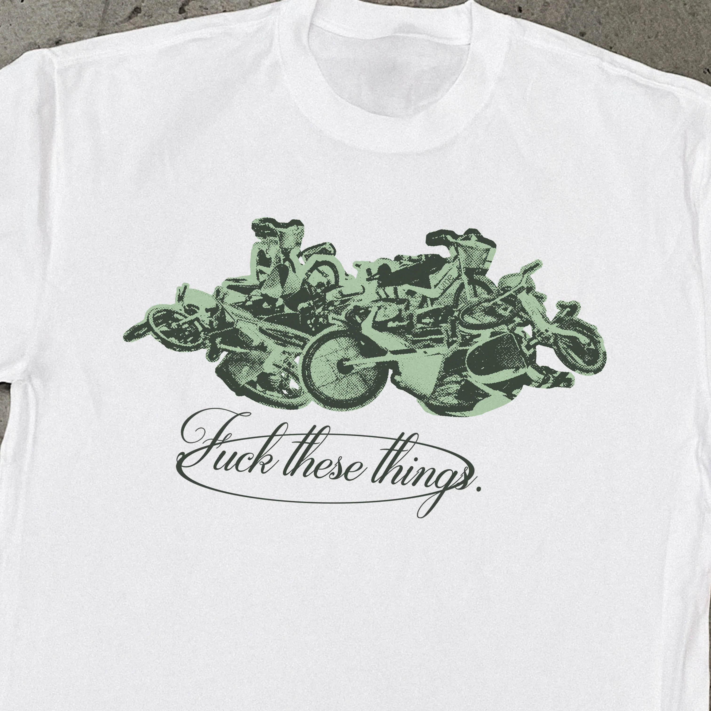 E-Bike 'F*ck These Things' Xerox Heavy Faded White Tee - Image 3