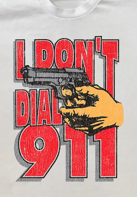 I Don't Dial 911 Heavyweight White Tee - Image 2