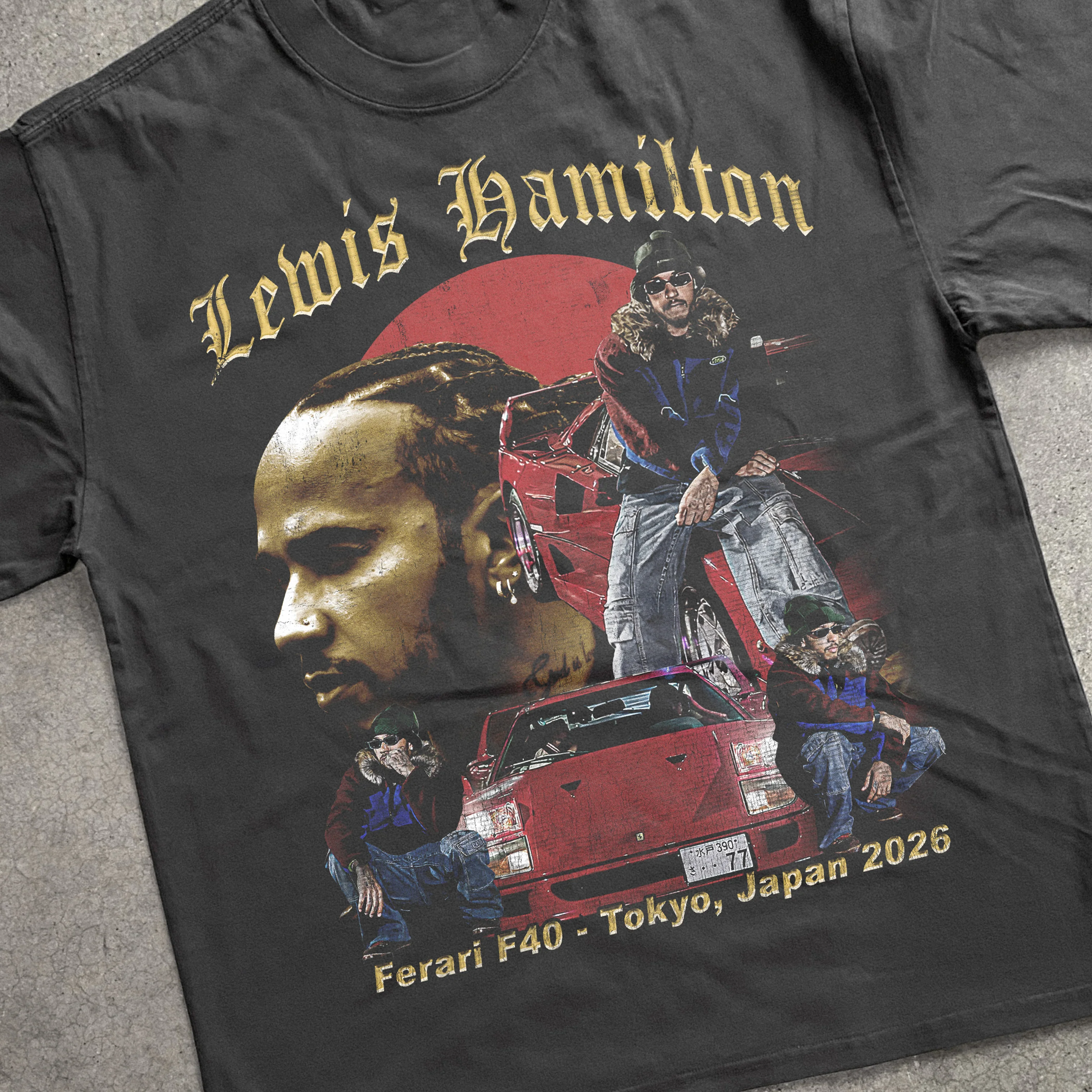 Lewis Hamilton Japanese Car Meet Heavyweight Black T-Shirt