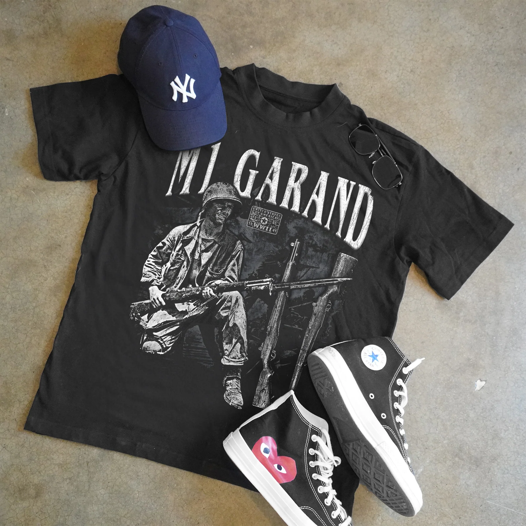 M1 Garand Semi Riffle Vintage Black Heavyweight T-Shirt
