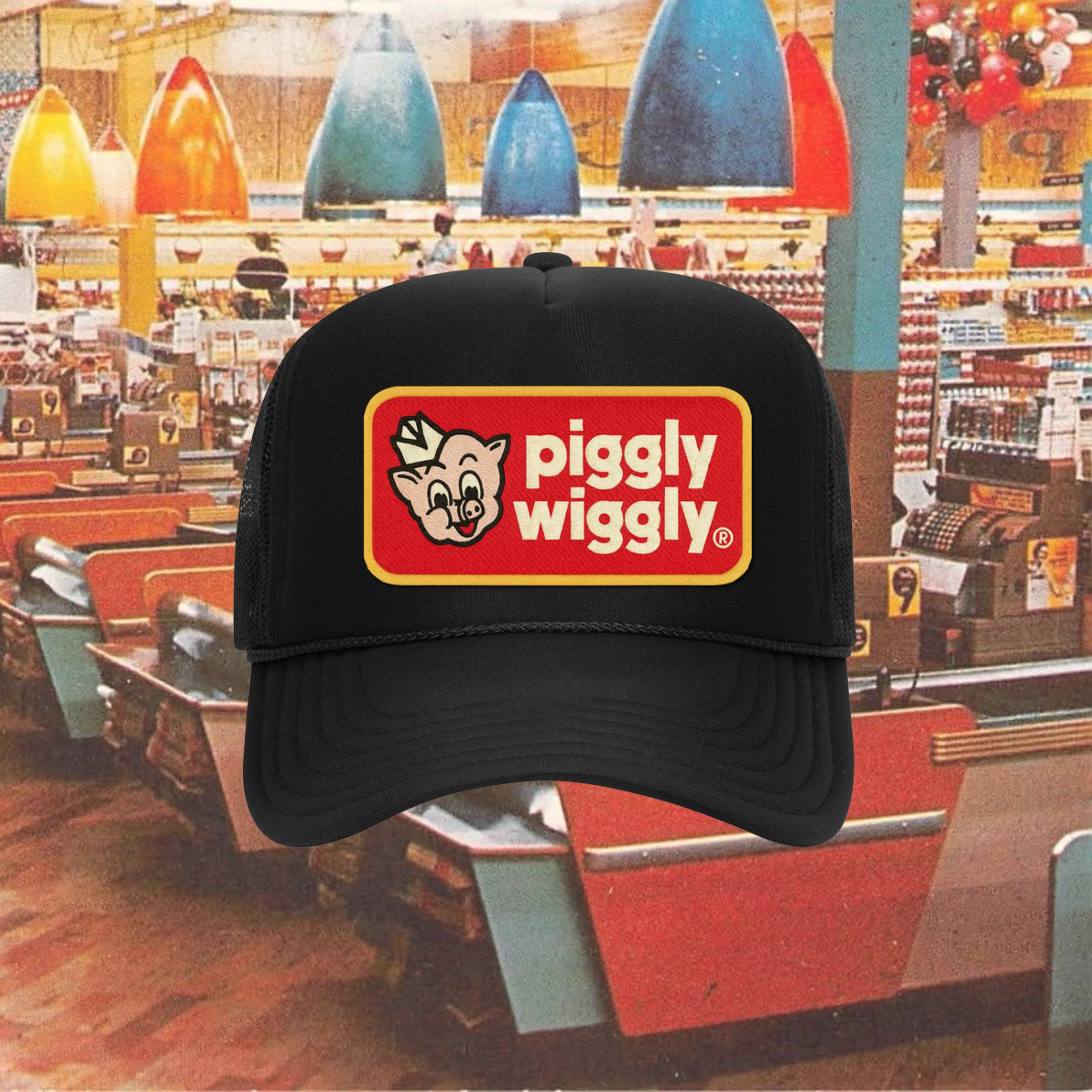 PIGGLY WIGGLY CURVED BILL PATCH HAT BLACK
