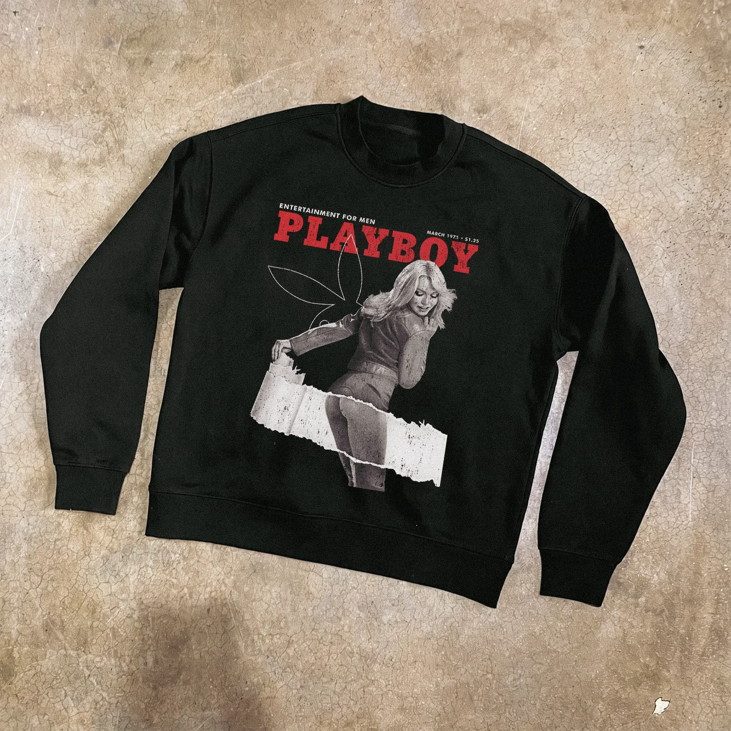 Playboy 'March '75 Issue' Black Crewneck