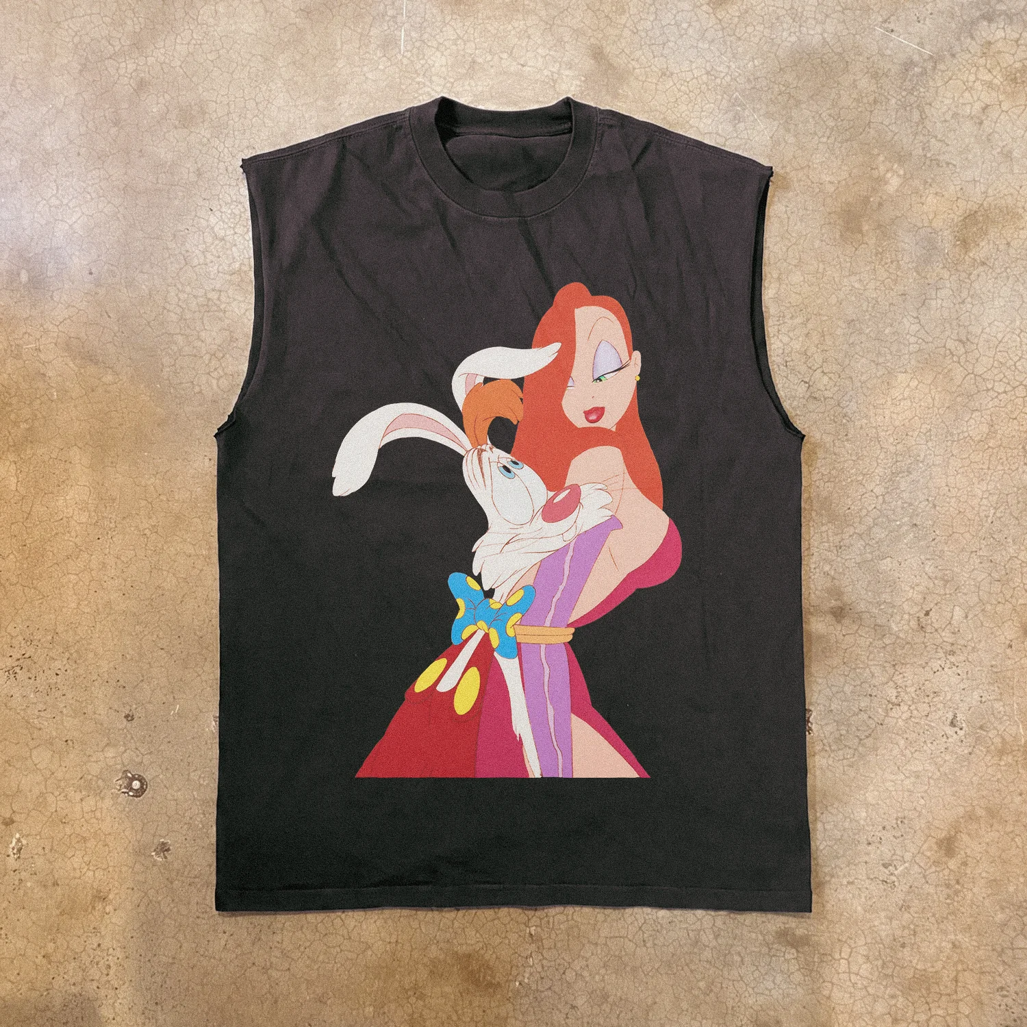 'Roger & Jessica' Heavyweight Black Cut-Off T-Shirt