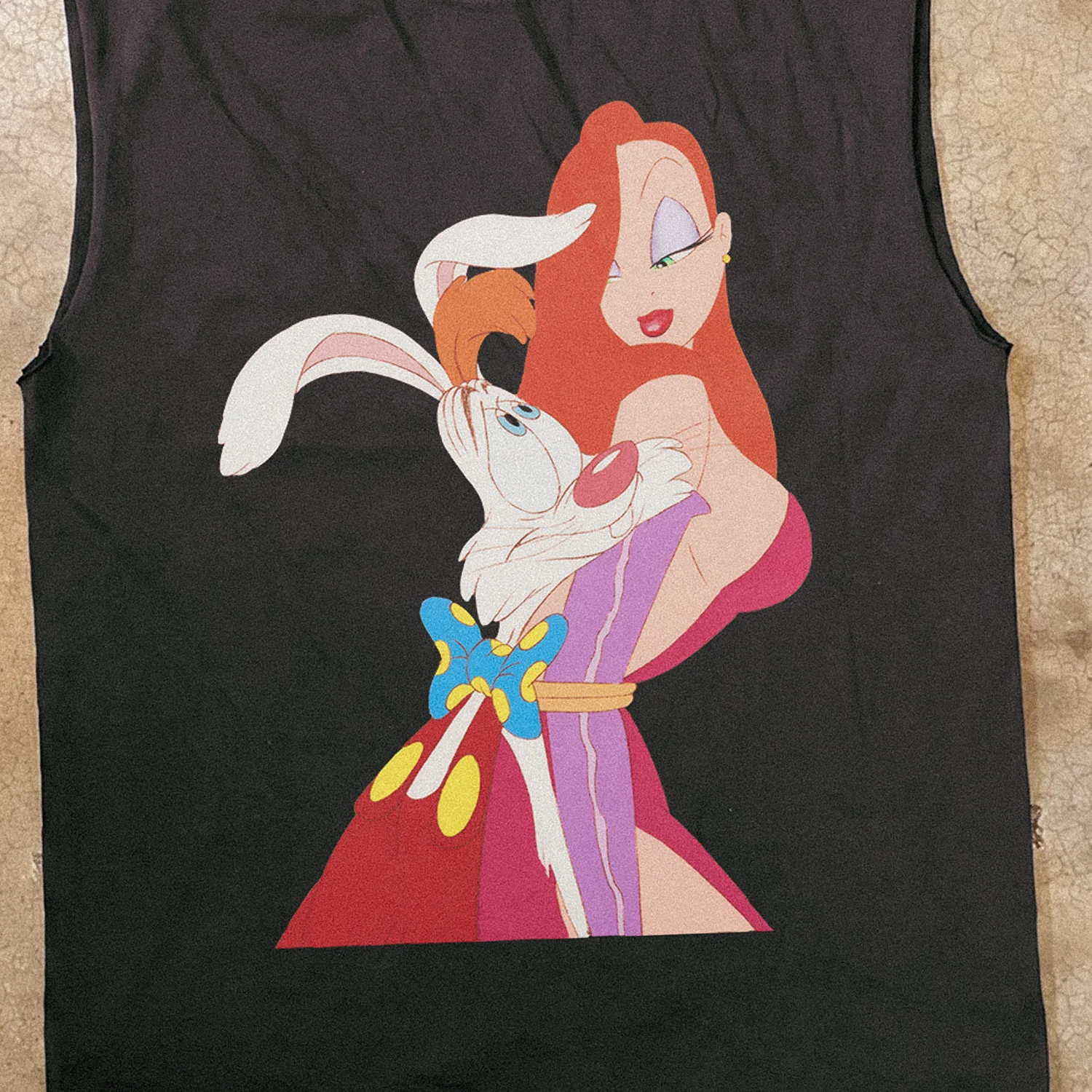 'Roger & Jessica' Heavyweight Black Cut-Off T-Shirt - Image 2
