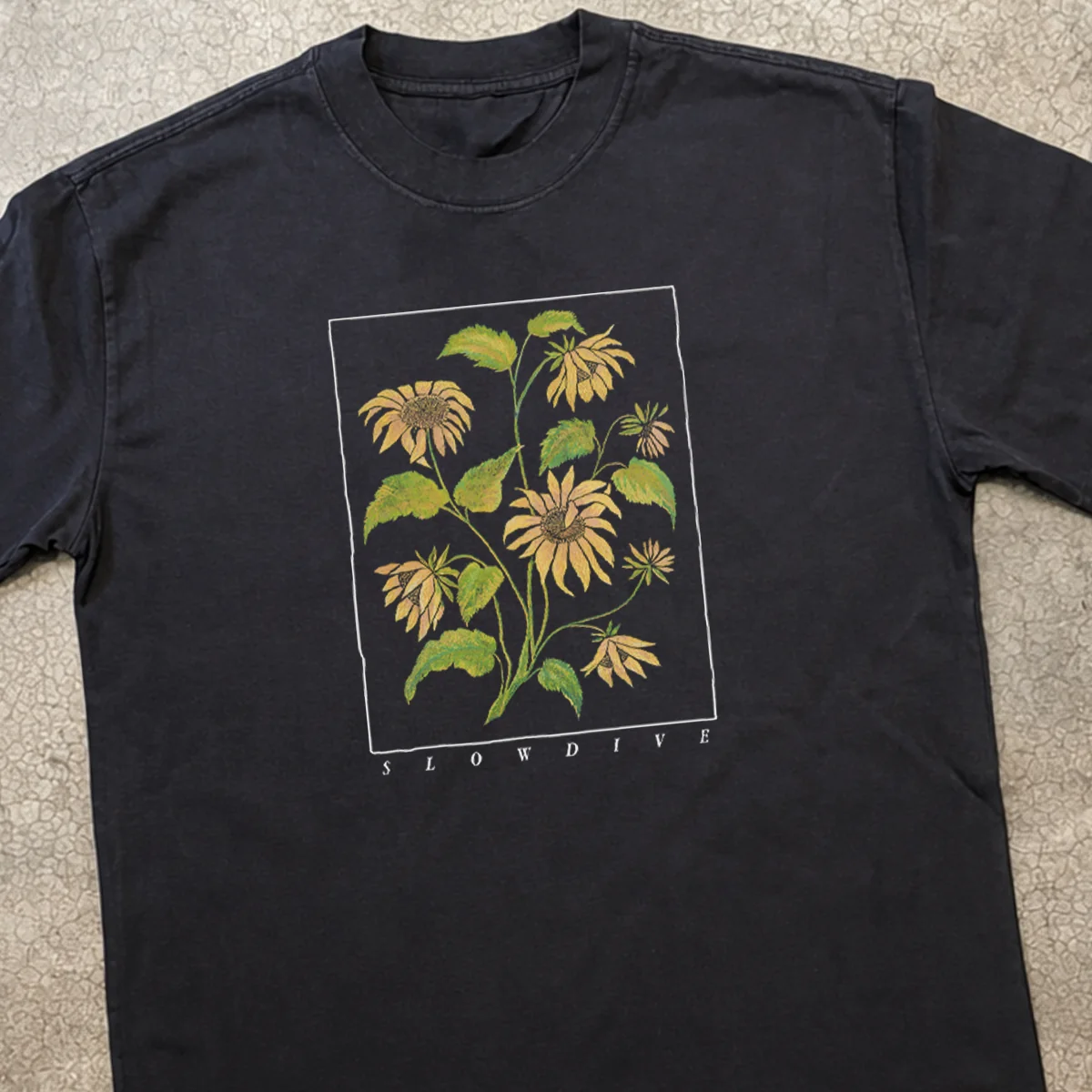 Slowdive 'Botanical' Heavy Faded Black Tee