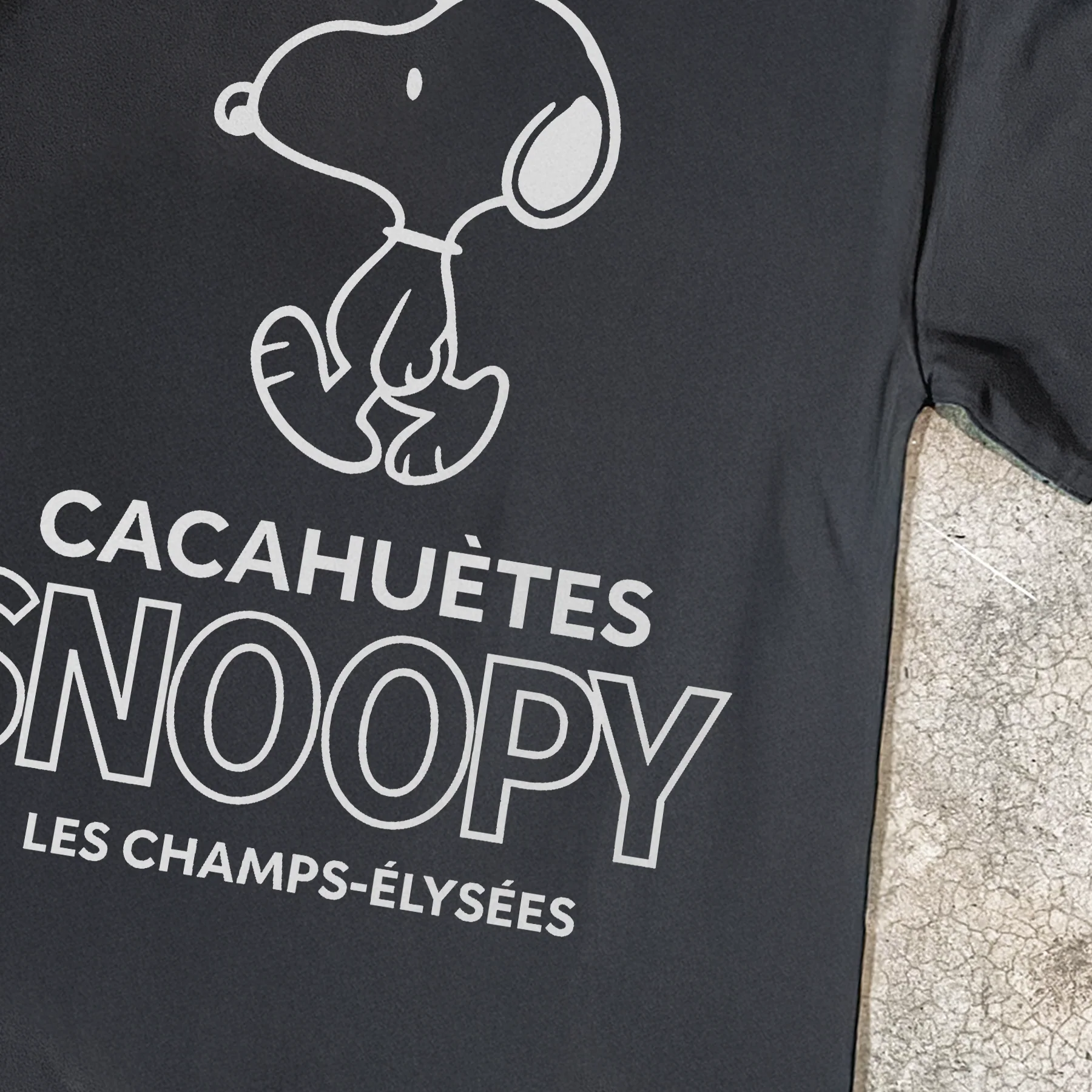 Snoopy 'Les Champs-Elysees' Paris Black Heavy Tee - Image 3
