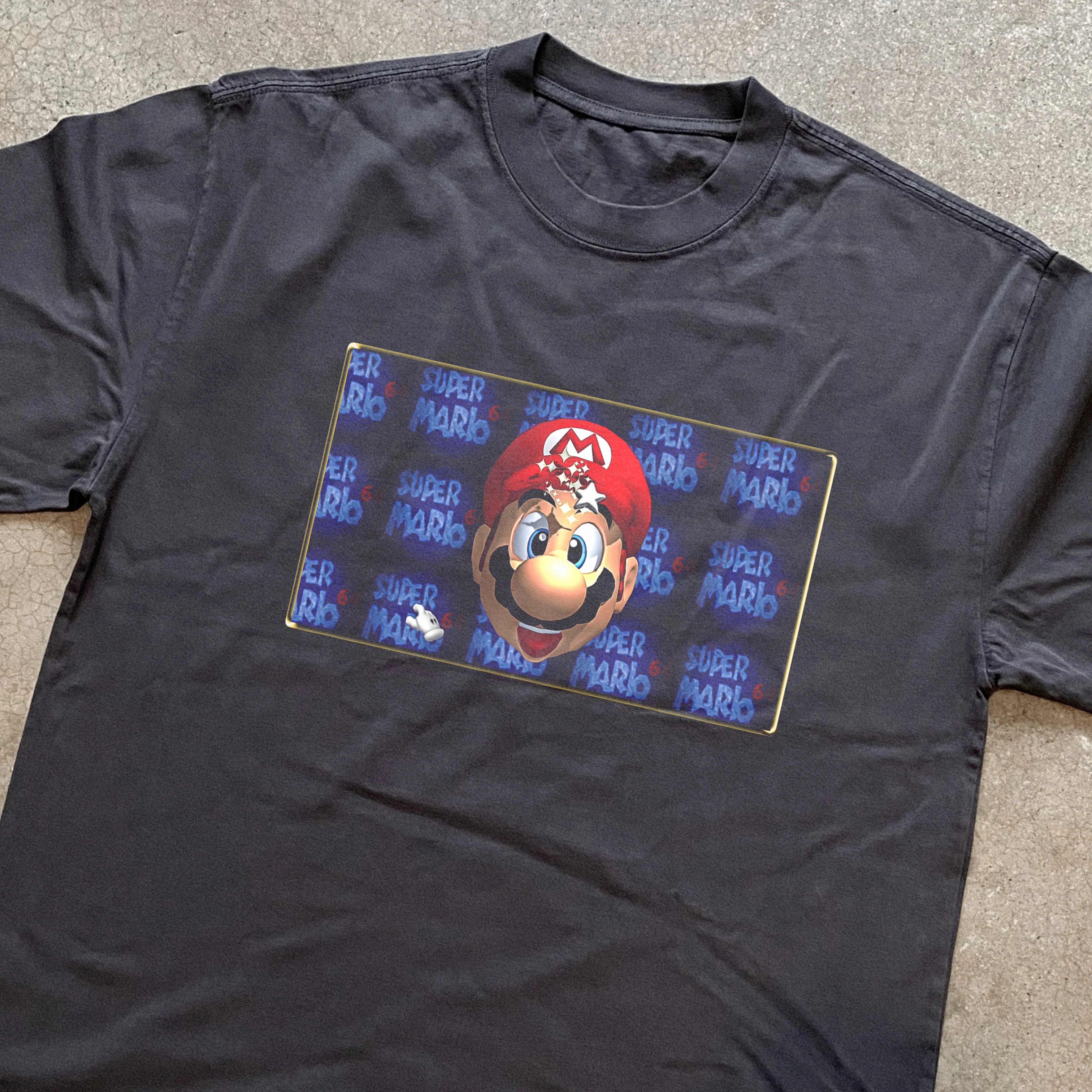 Super Mario 64 Loading Screen Heavyweight Black T-Shirt - Image 2