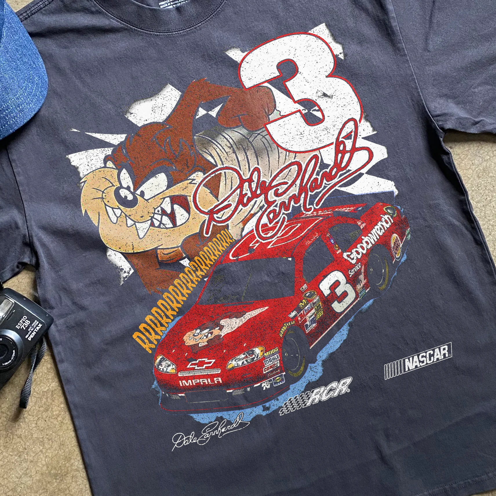 Tasmanian Devil Dale Earnhardt Nascar Heavyweight Black T-Shirt - Image 2