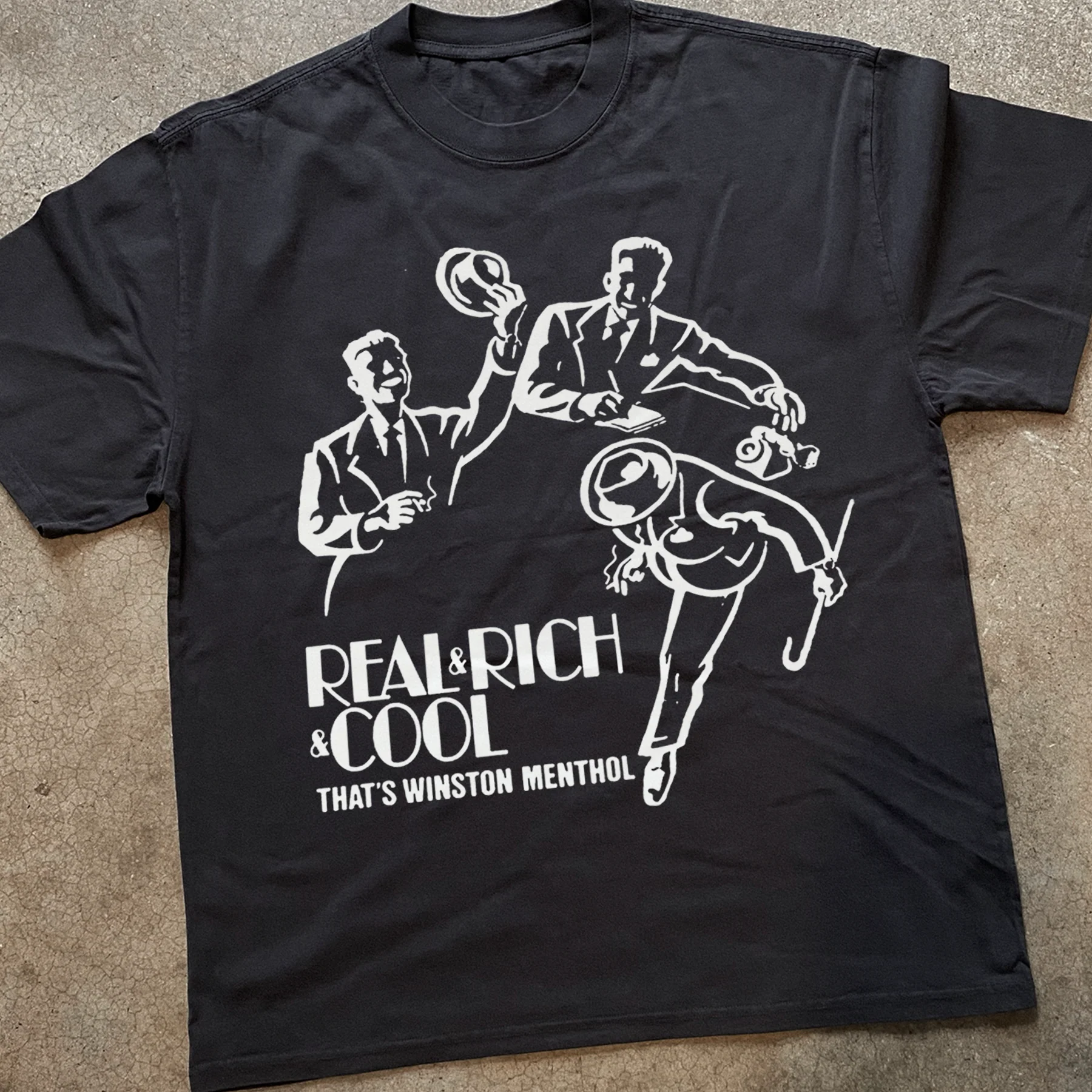 Winston Menthol 'Real & Rich & Cool' Heavy Black Tee - Image 2